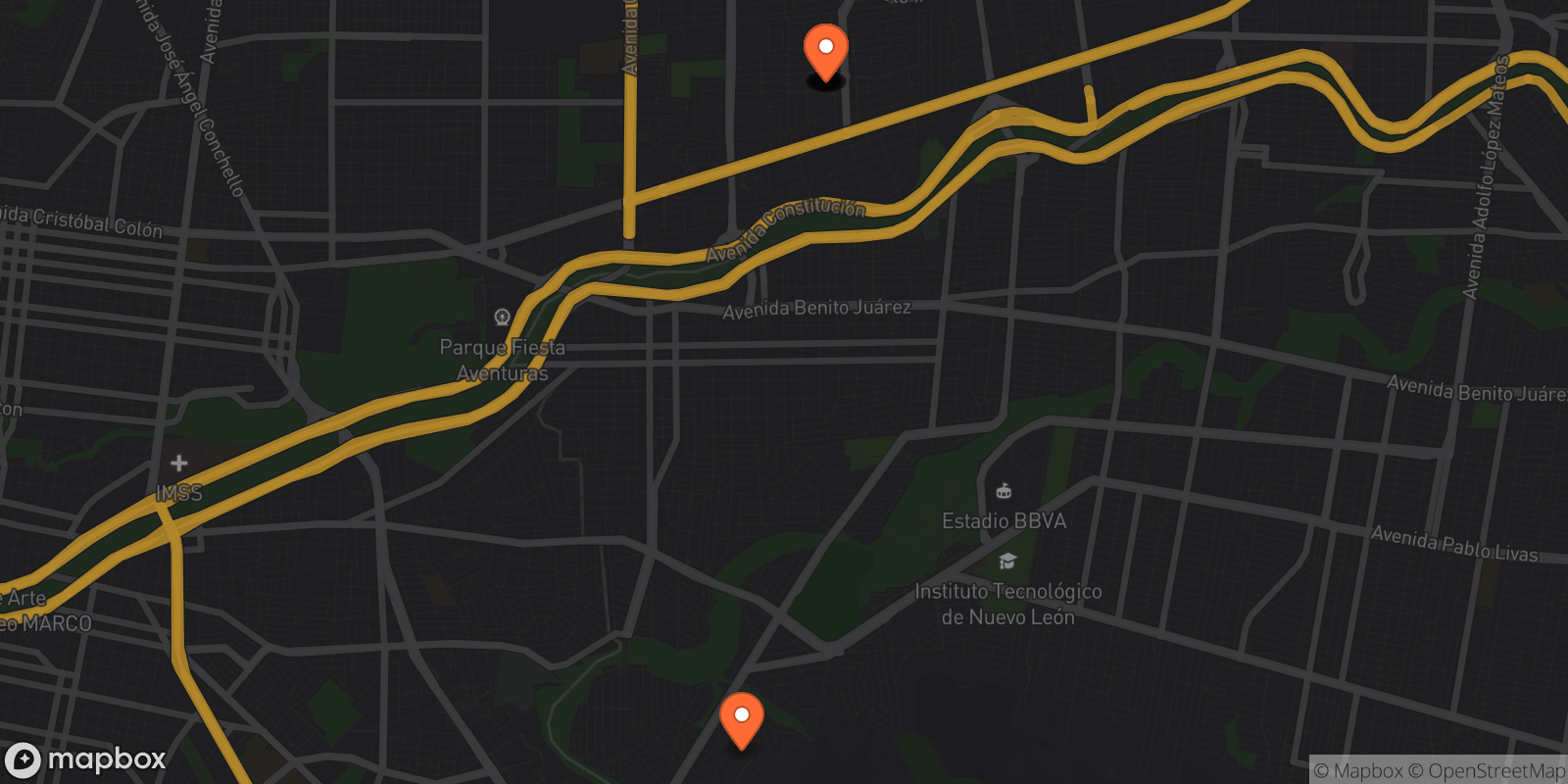Map showing 9 locations