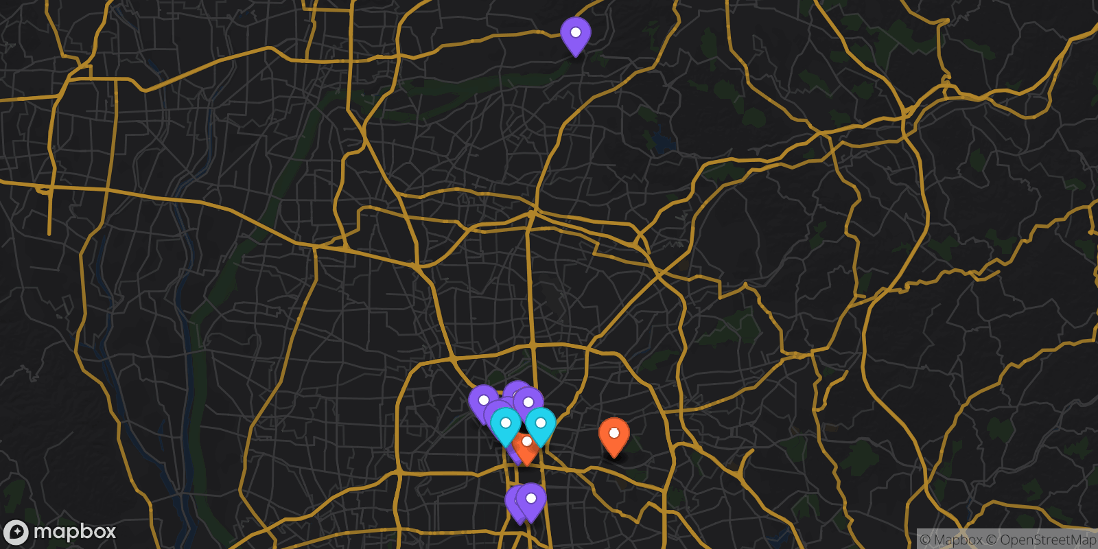 Map showing 28 locations