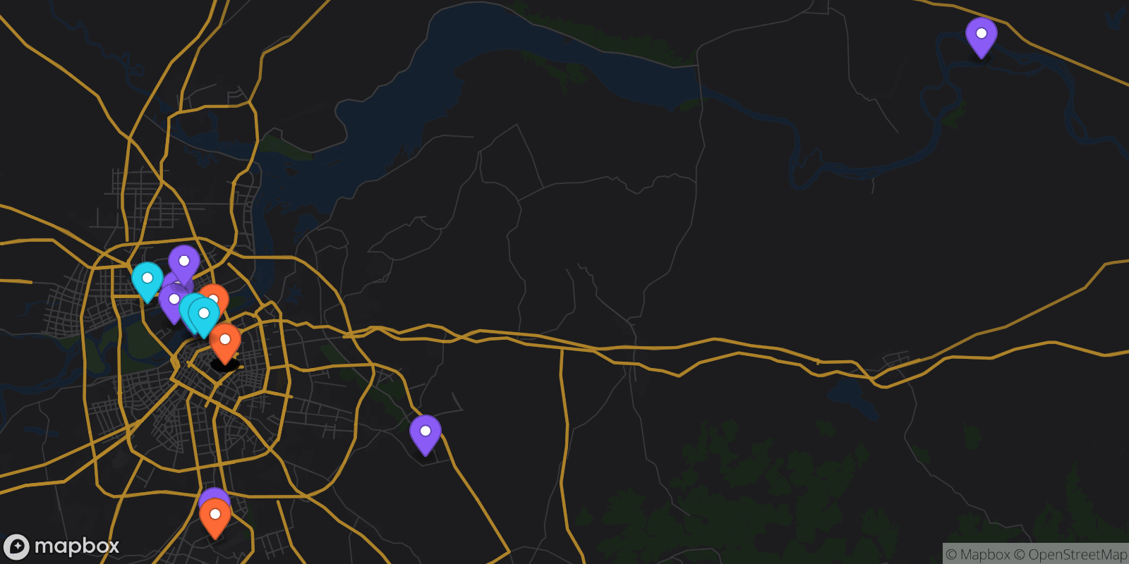 Map showing 31 locations