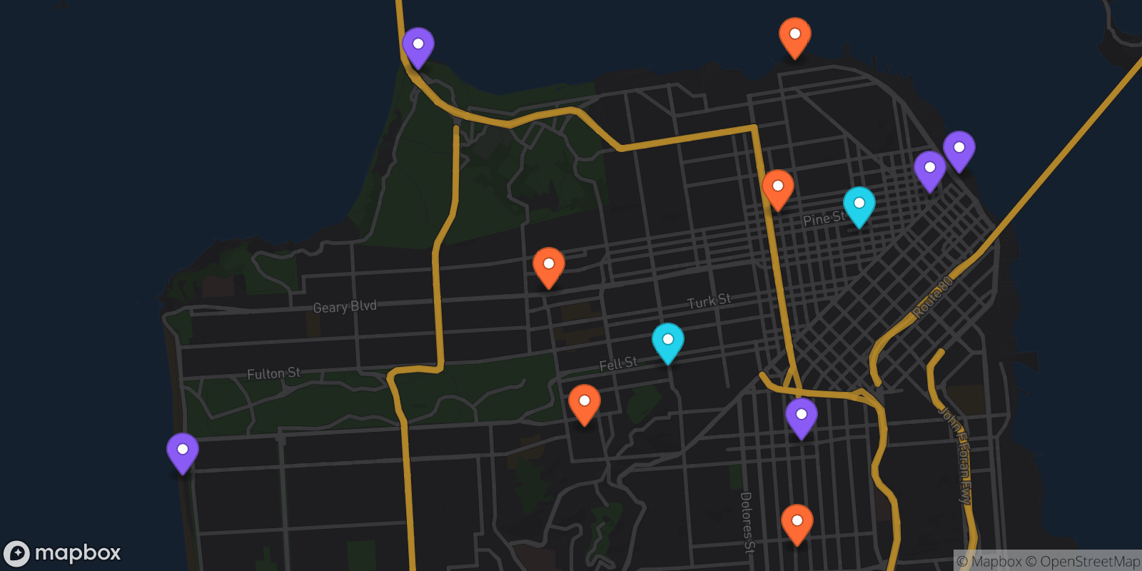 Map showing 12 locations