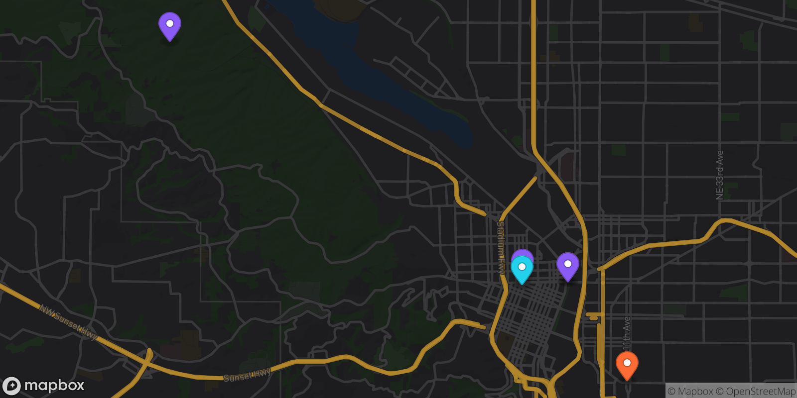 Map showing 6 locations