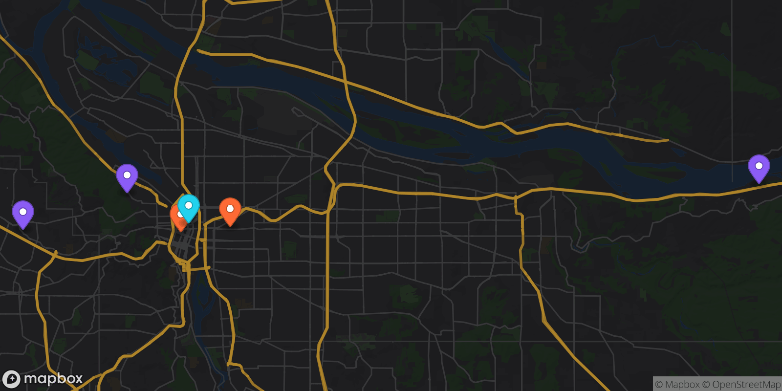 Map showing 6 locations