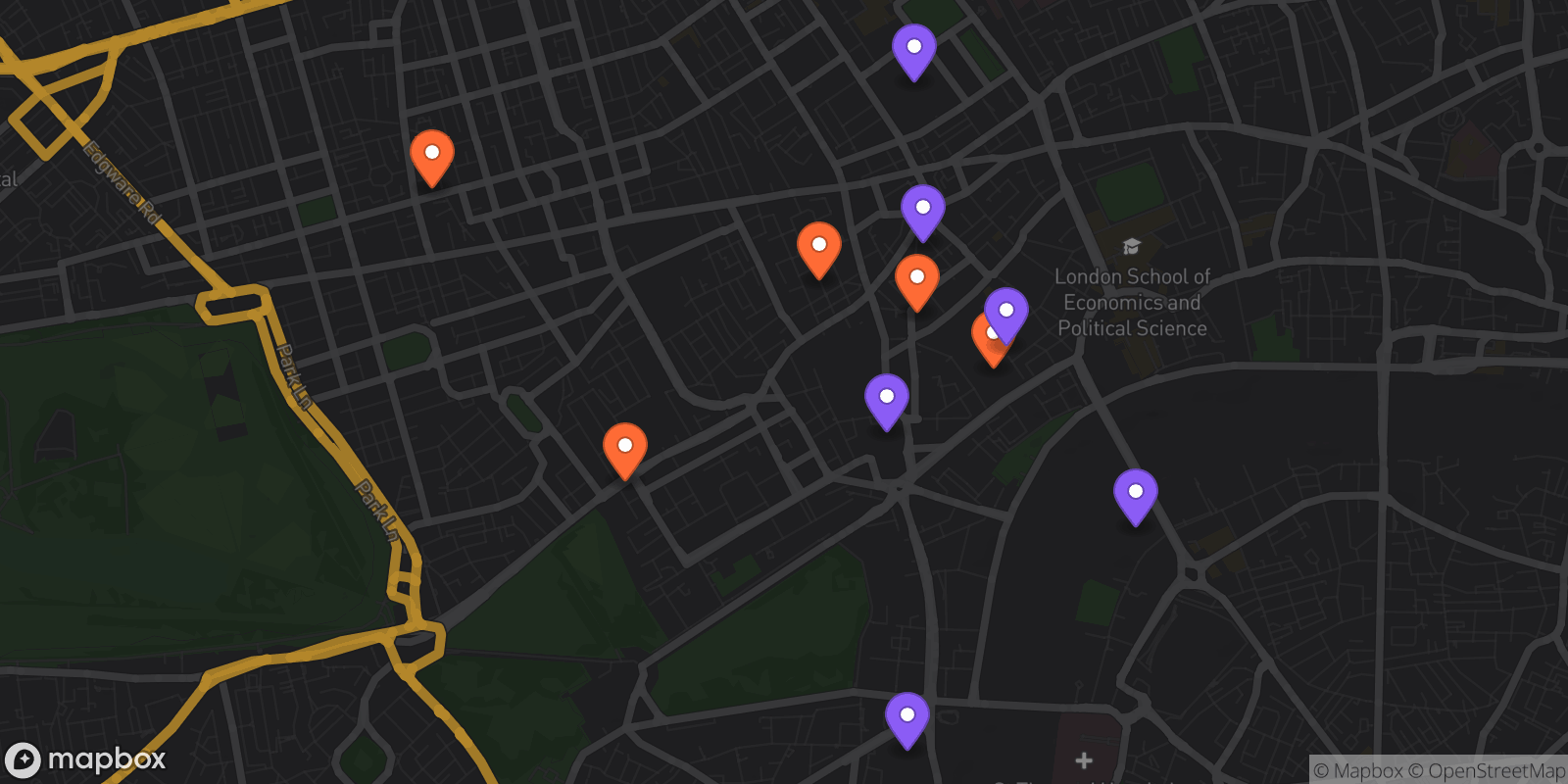 Map showing 11 locations