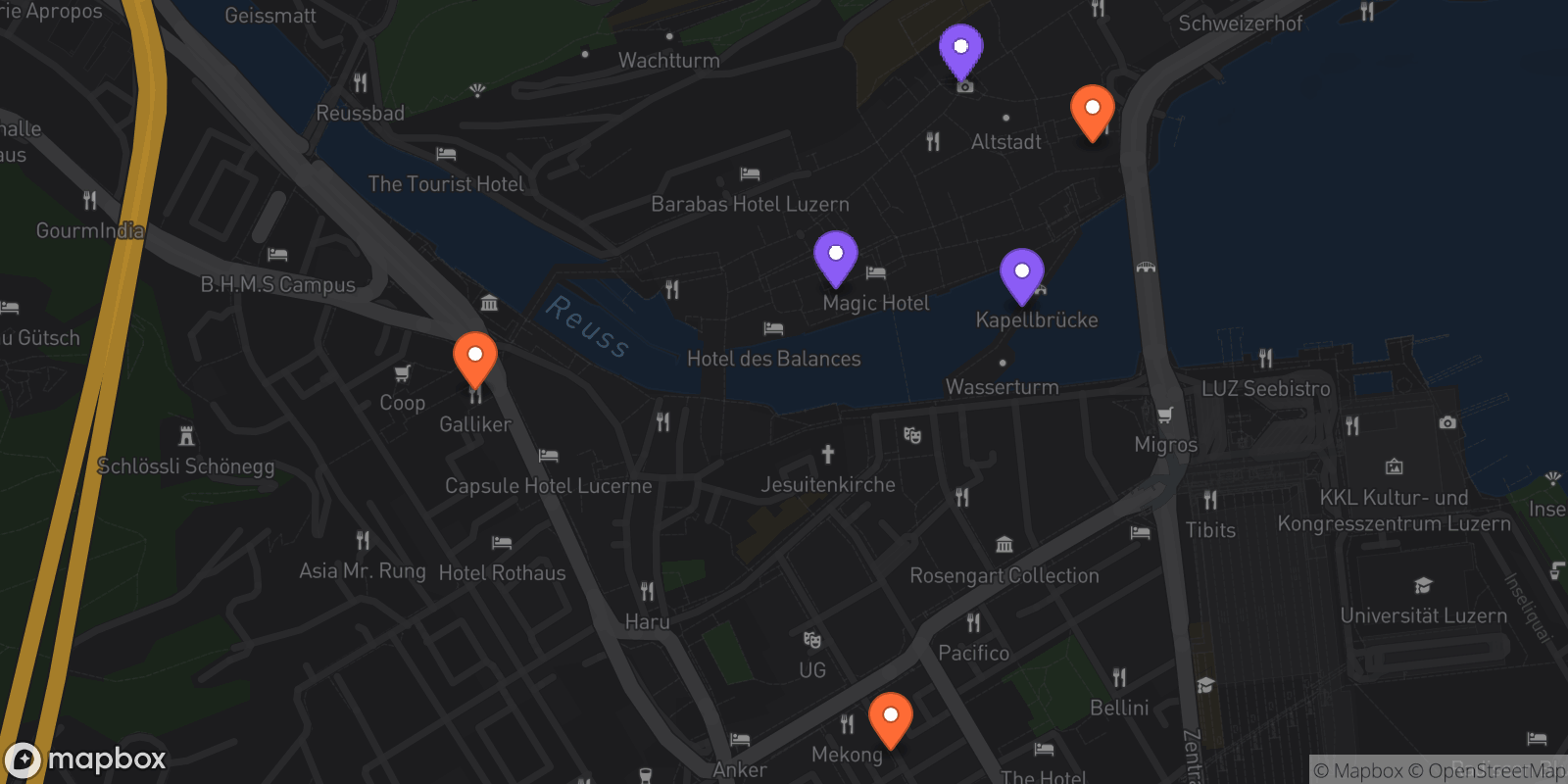 Map showing 6 locations