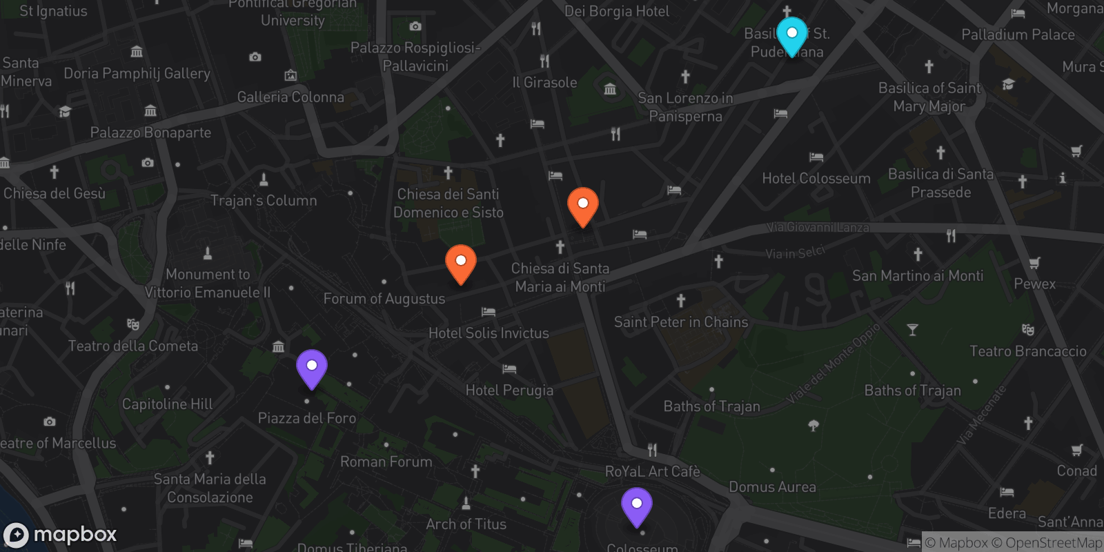 Map showing 5 locations