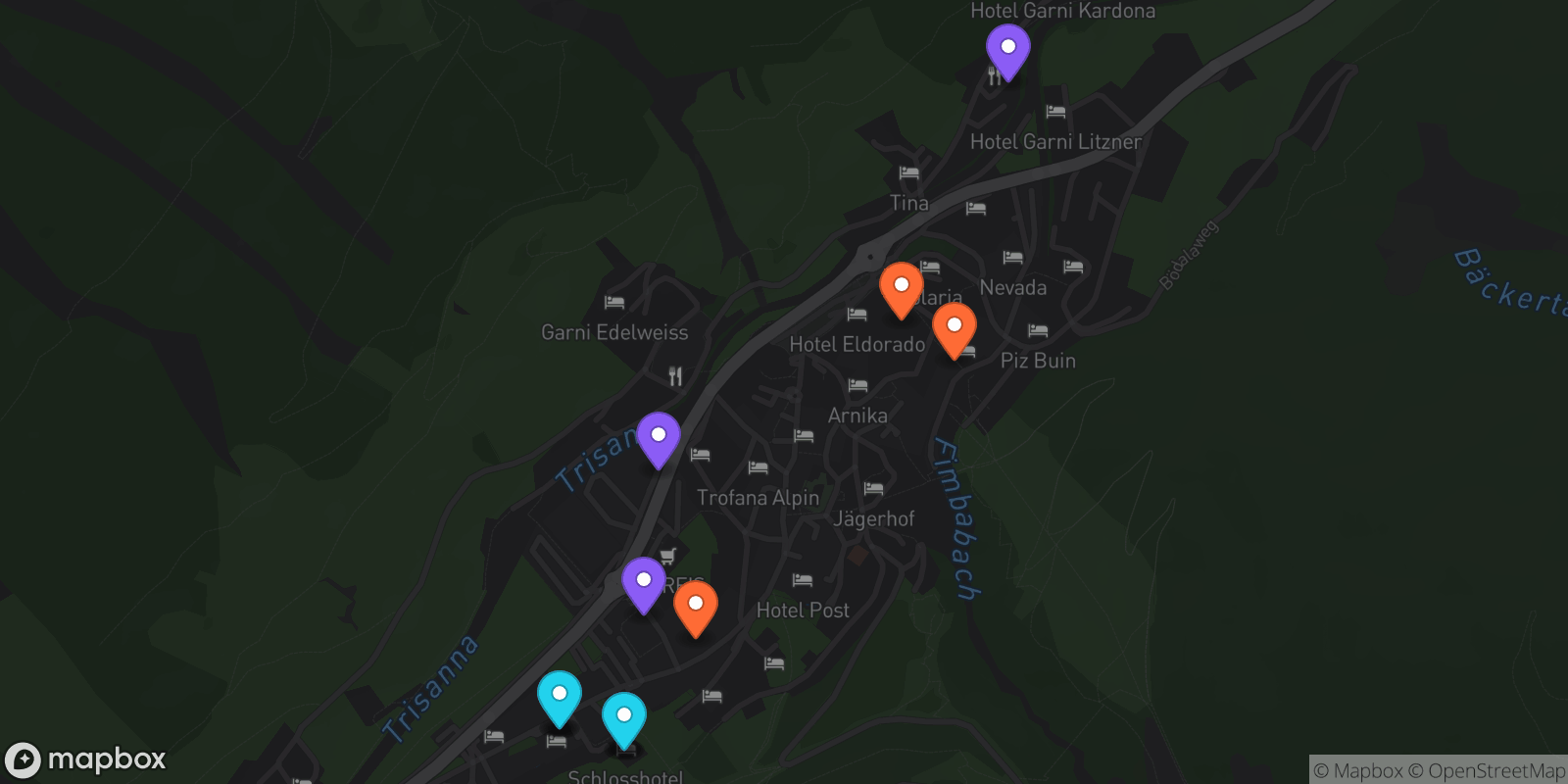 Map showing 12 locations