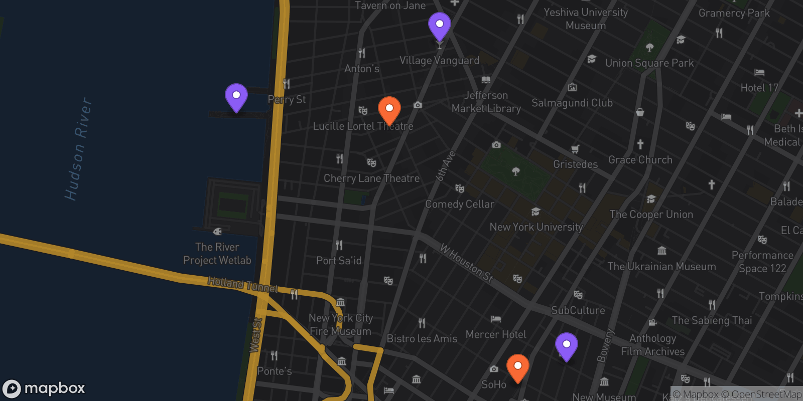 Map showing 5 locations