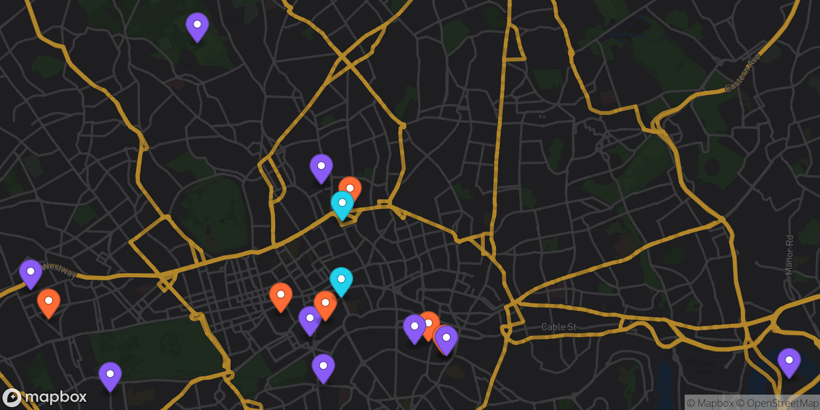 Map showing 17 locations