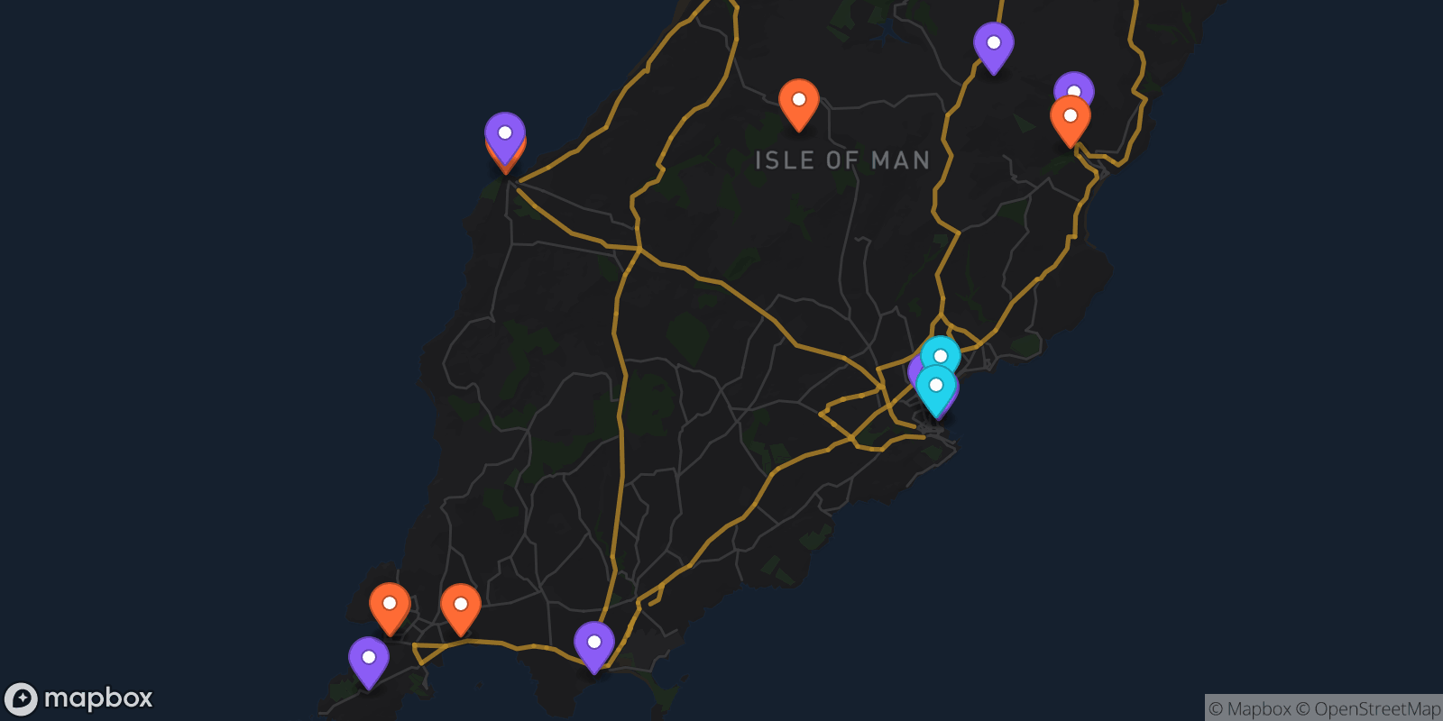 Map showing 16 locations