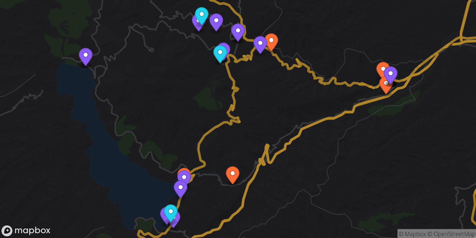 Map showing 34 locations