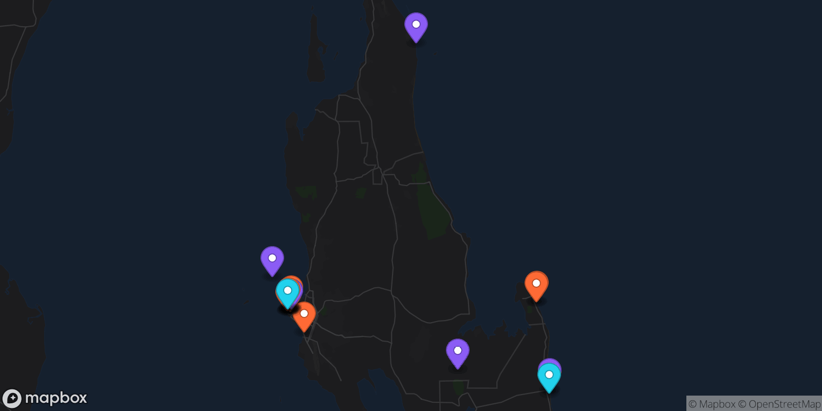 Map showing 23 locations