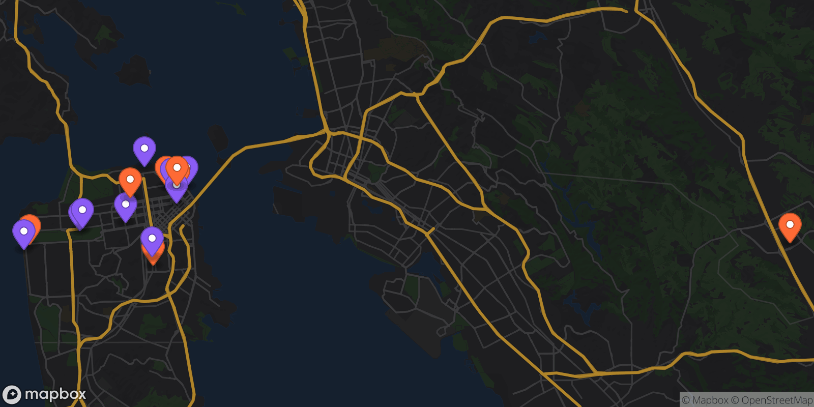 Map showing 16 locations
