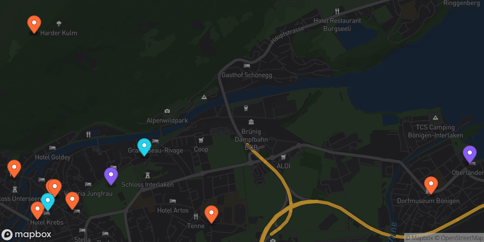 Map showing 13 locations