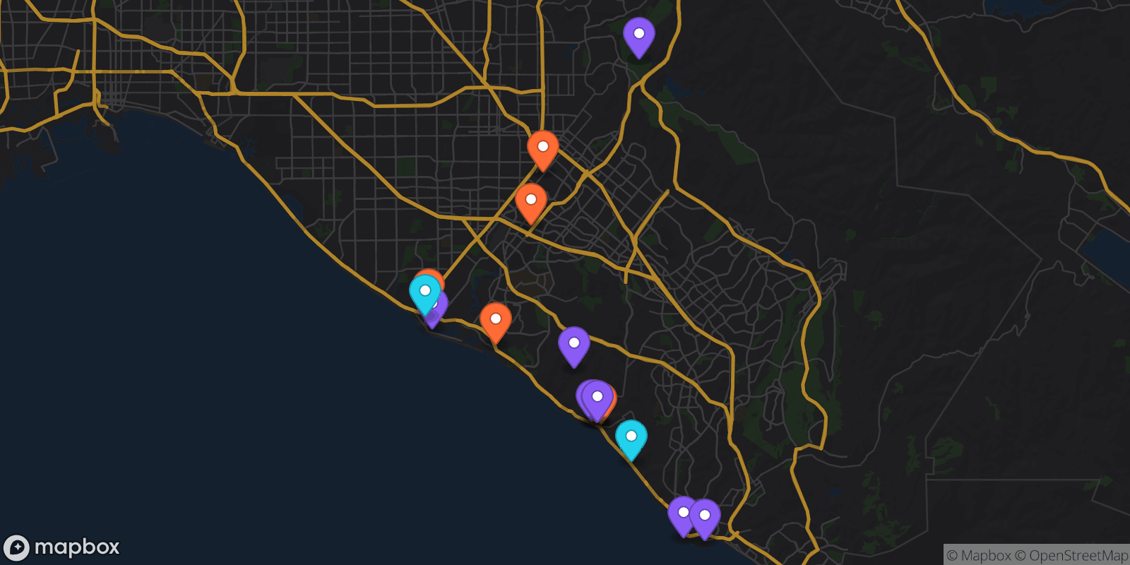 Map showing 16 locations