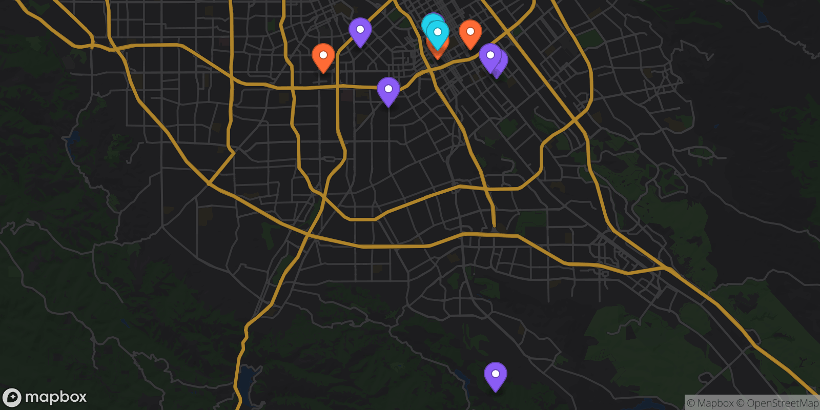 Map showing 13 locations