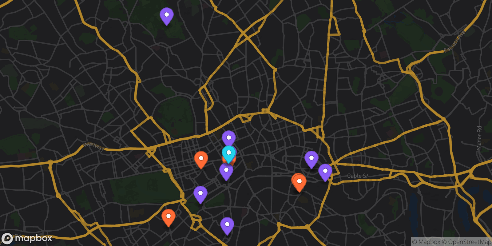 Map showing 16 locations