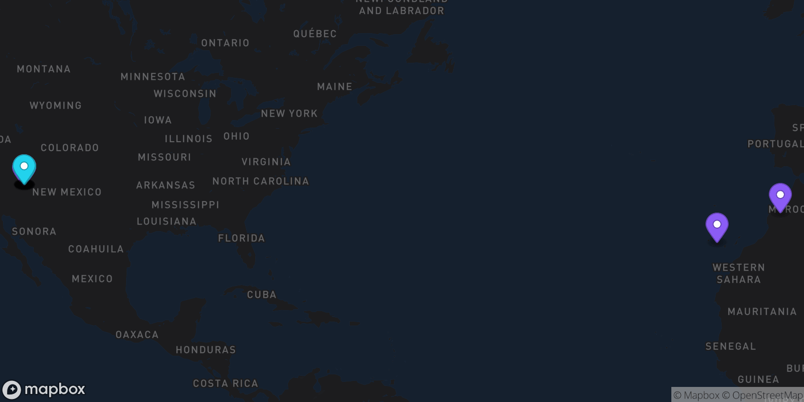 Map showing 16 locations