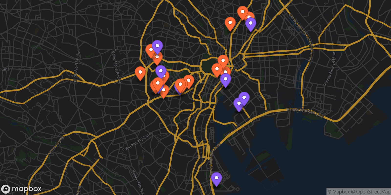 Map showing 31 locations