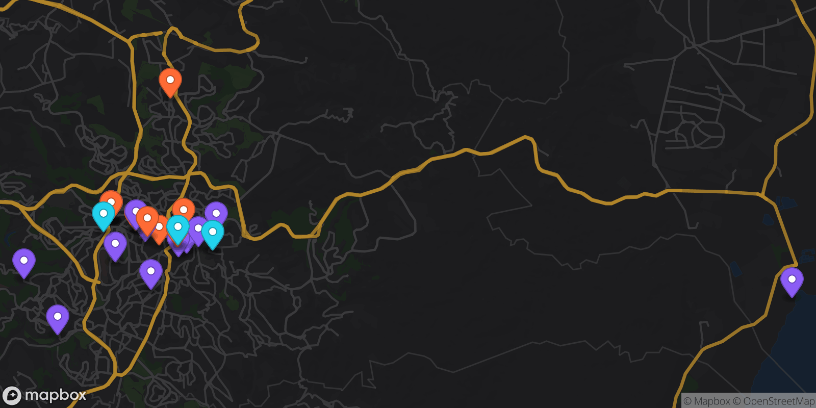 Map showing 31 locations