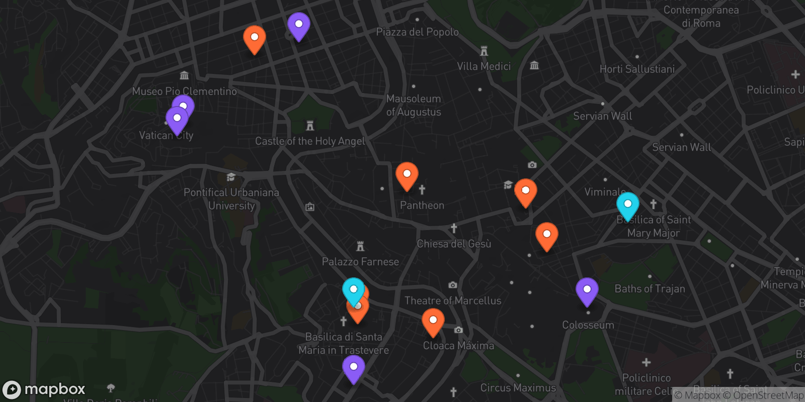 Map showing 14 locations