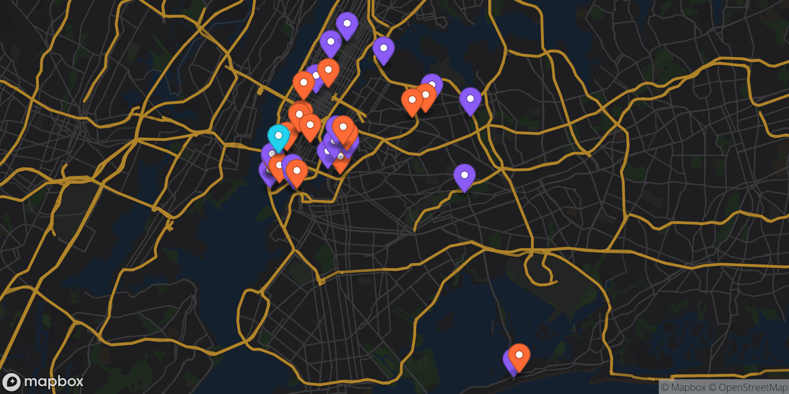 Map showing 33 locations
