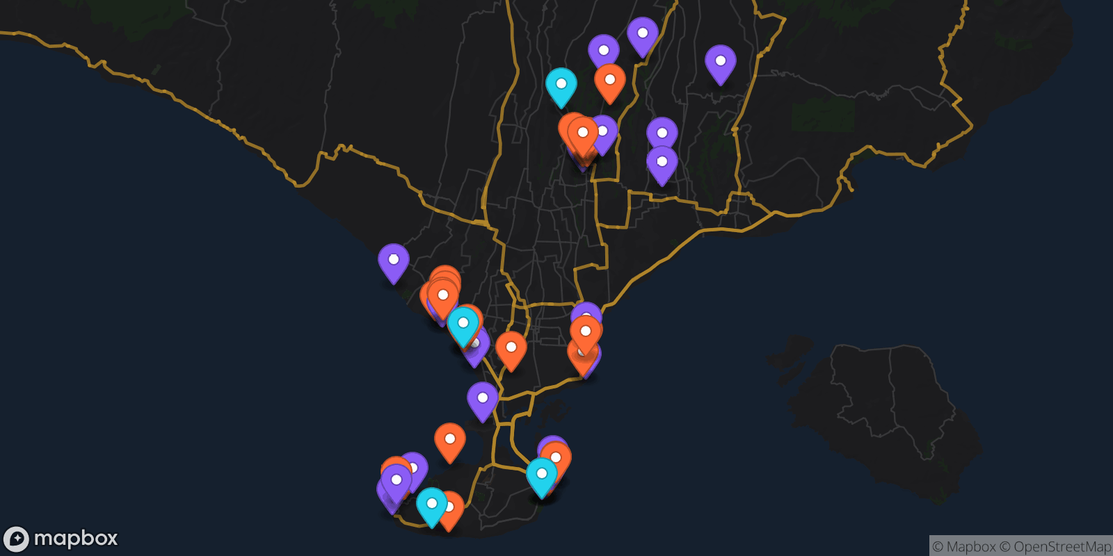 Map showing 61 locations