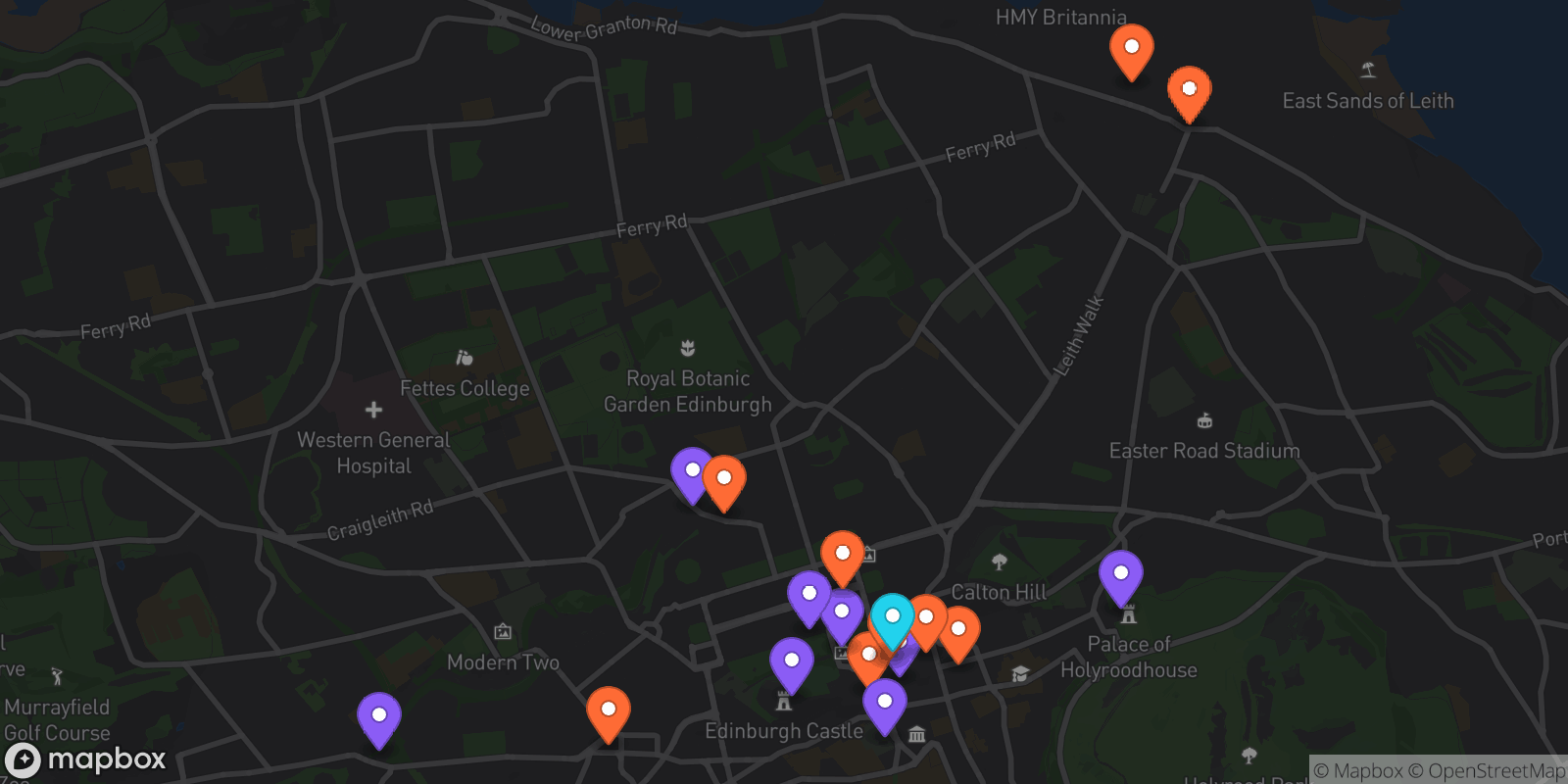 Map showing 18 locations