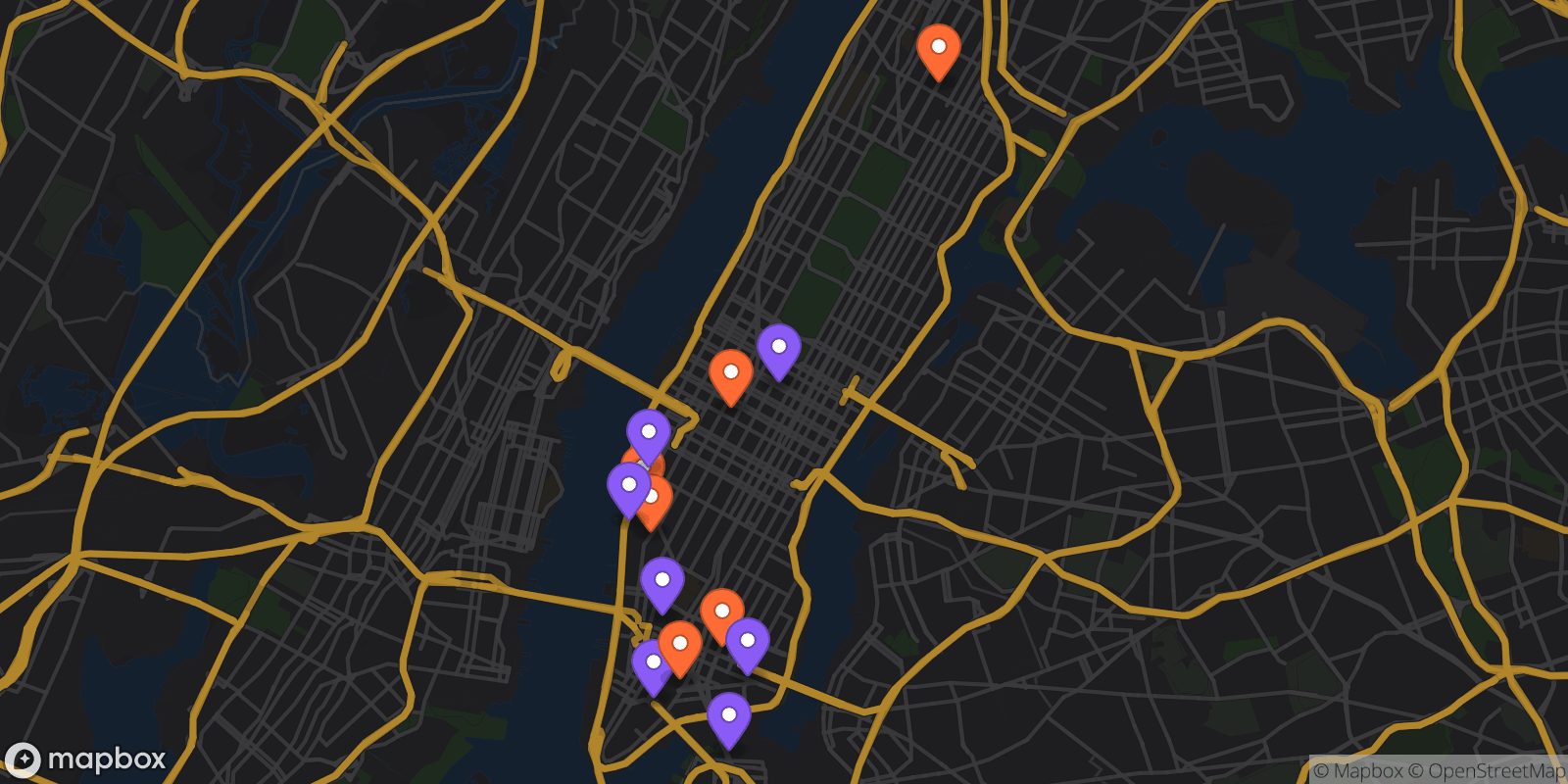 Map showing 13 locations