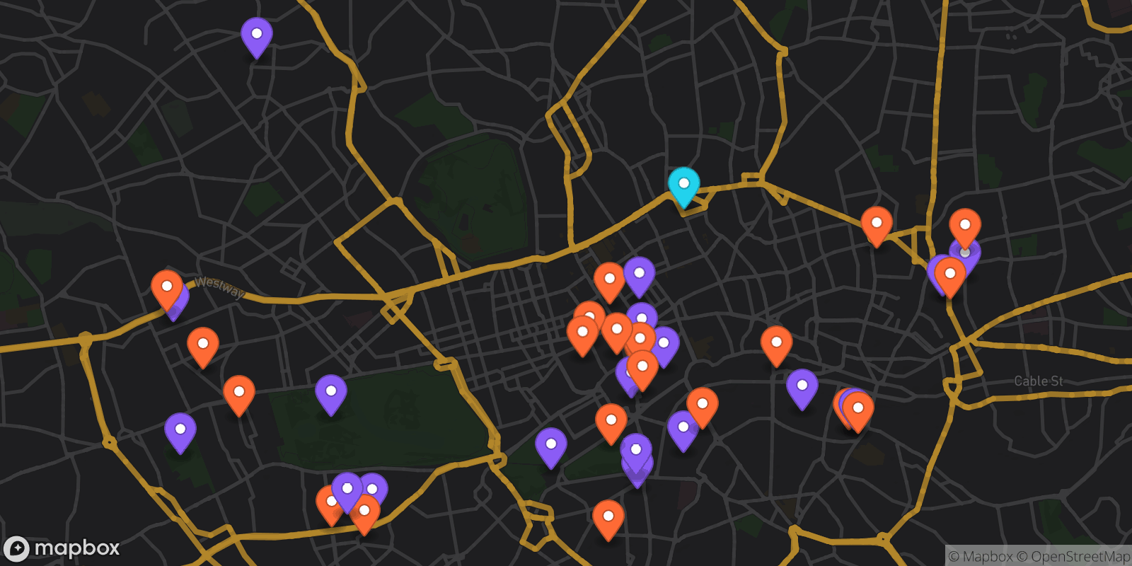 Map showing 40 locations