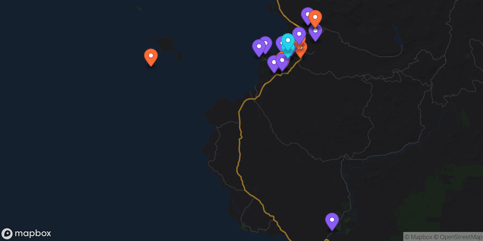 Map showing 25 locations