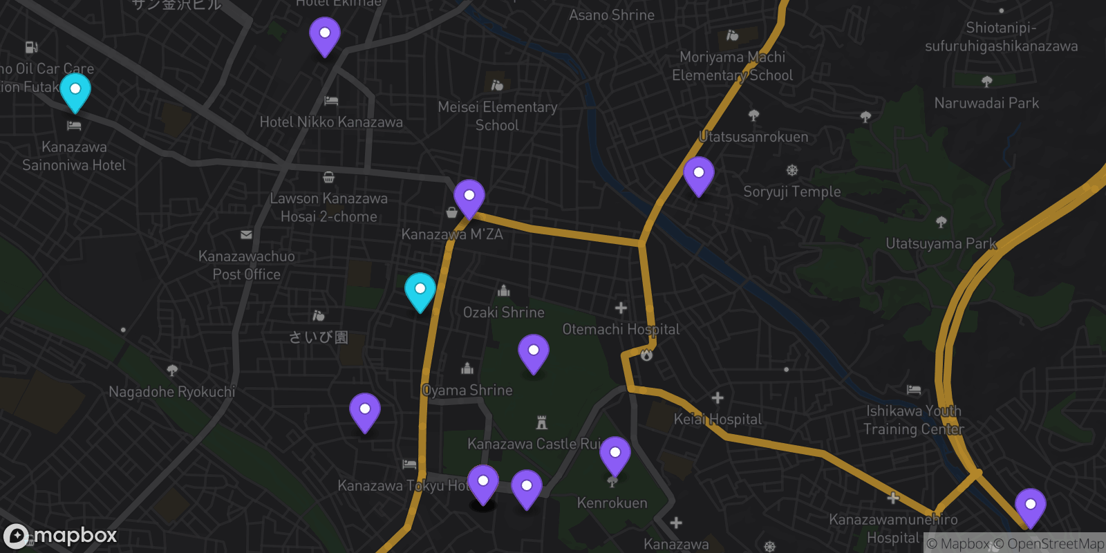 Map showing 16 locations