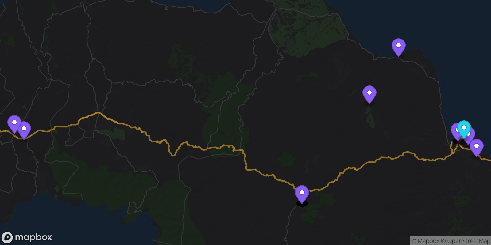 Map showing 31 locations
