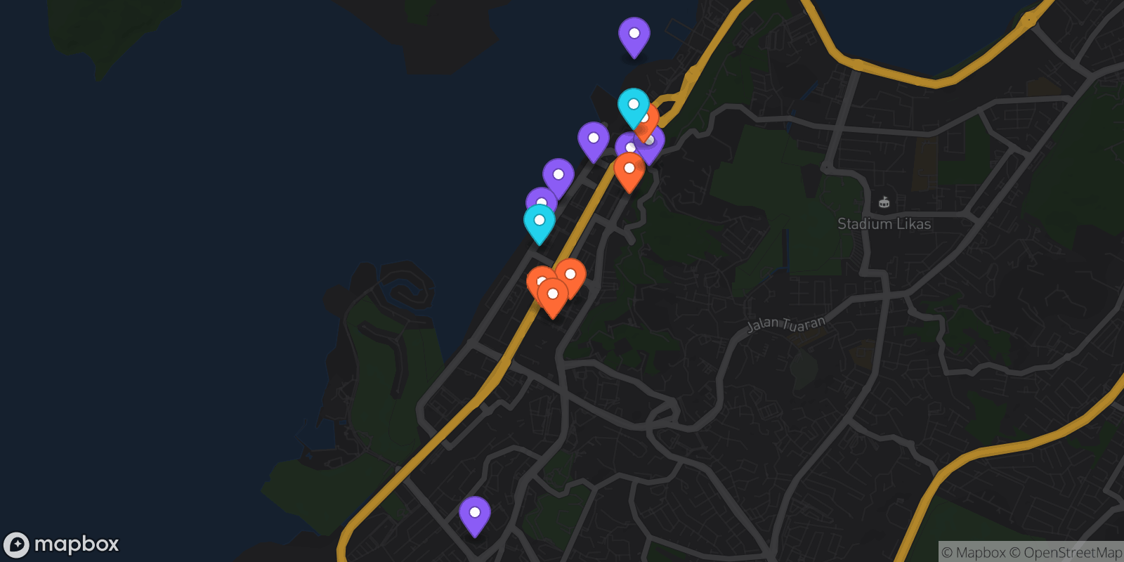 Map showing 14 locations