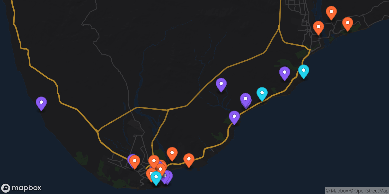 Map showing 35 locations
