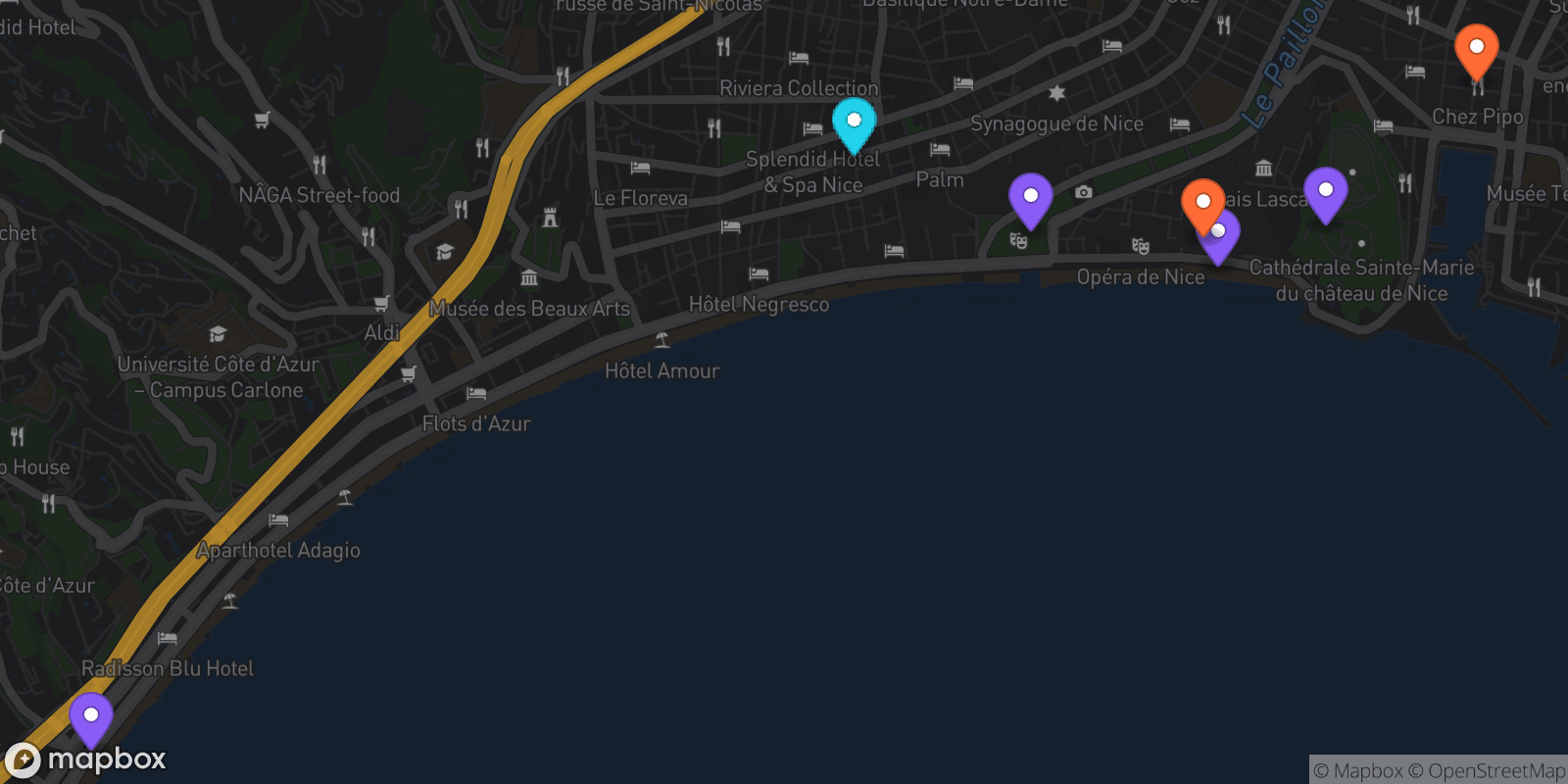 Map showing 7 locations