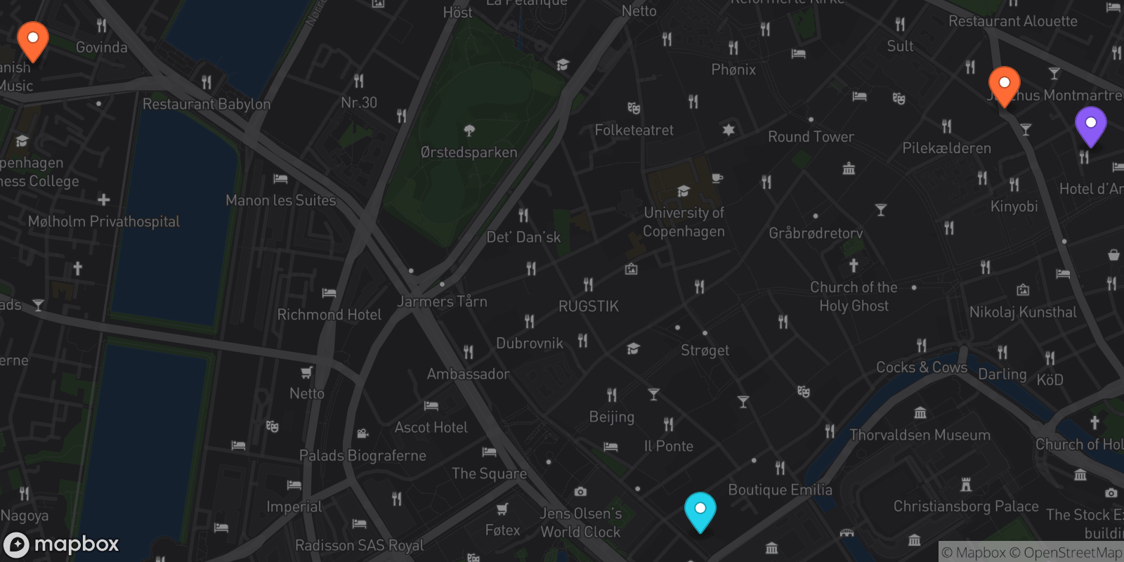 Map showing 4 locations