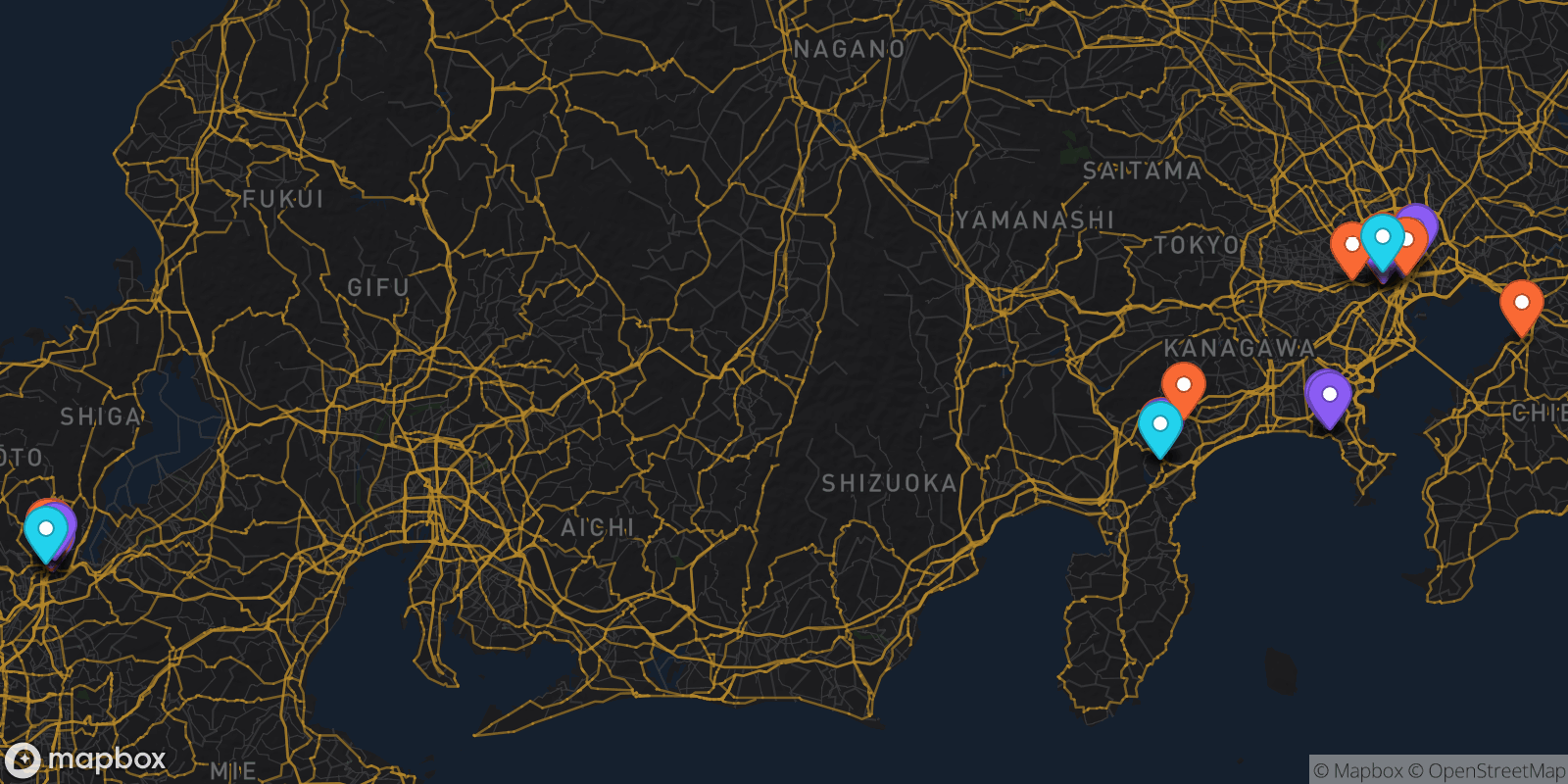 Map showing 34 locations