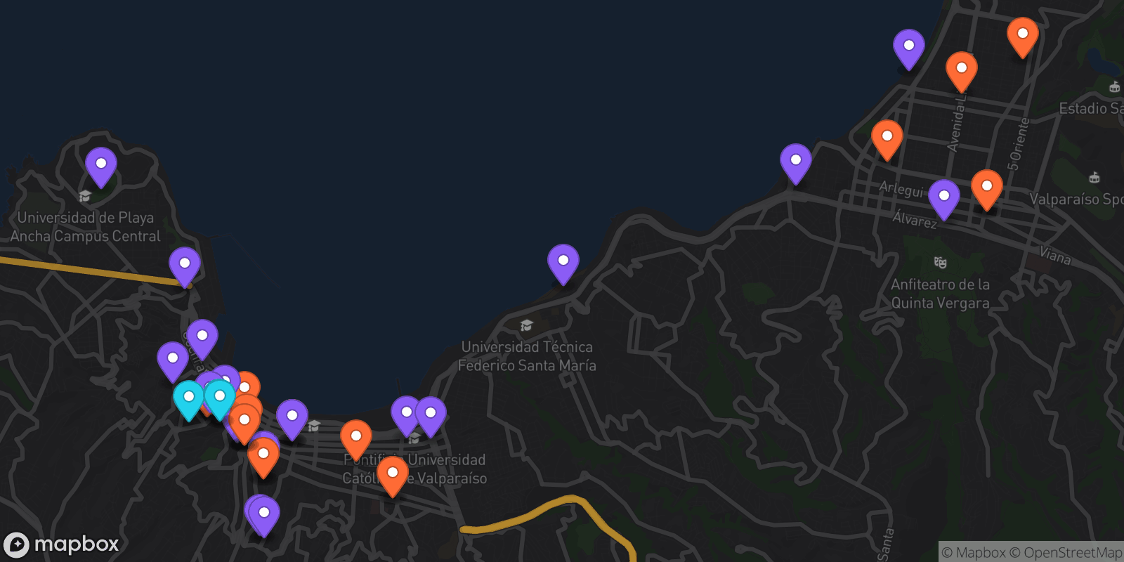 Map showing 42 locations