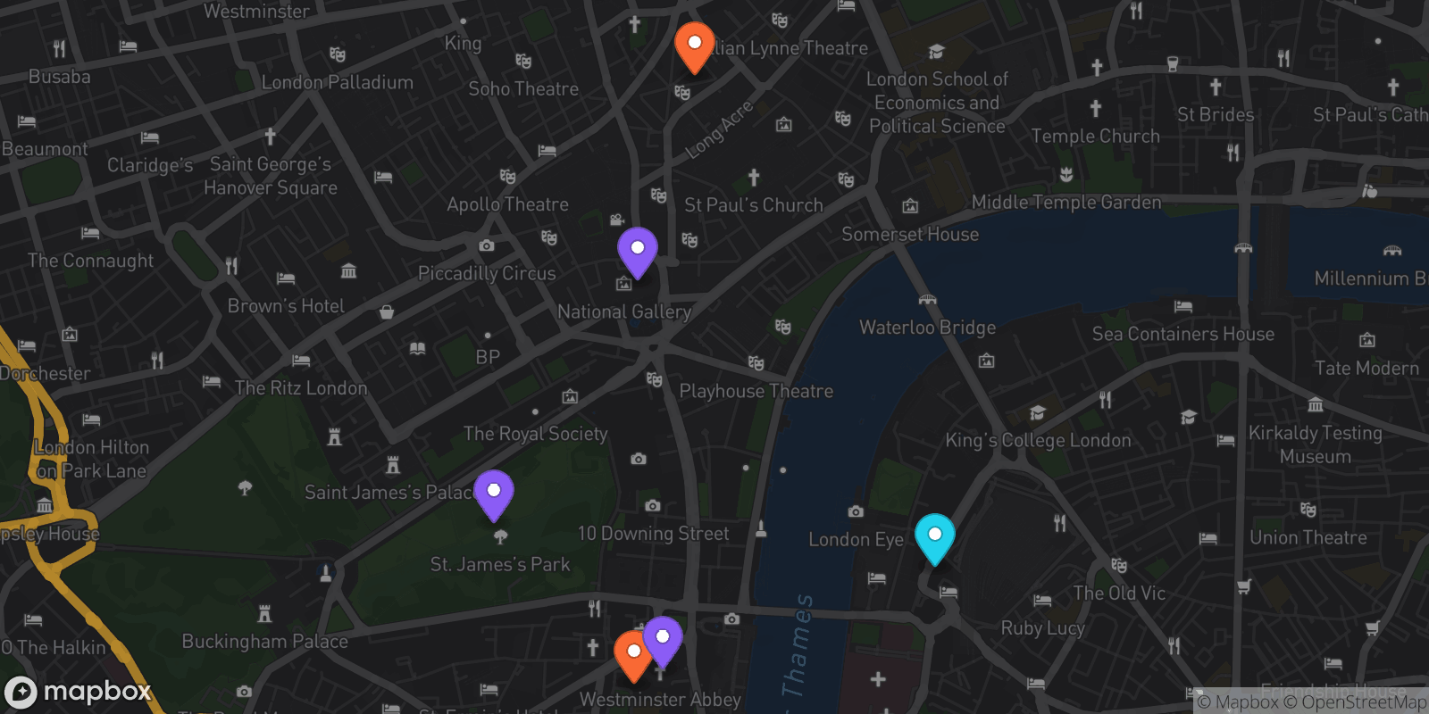 Map showing 6 locations