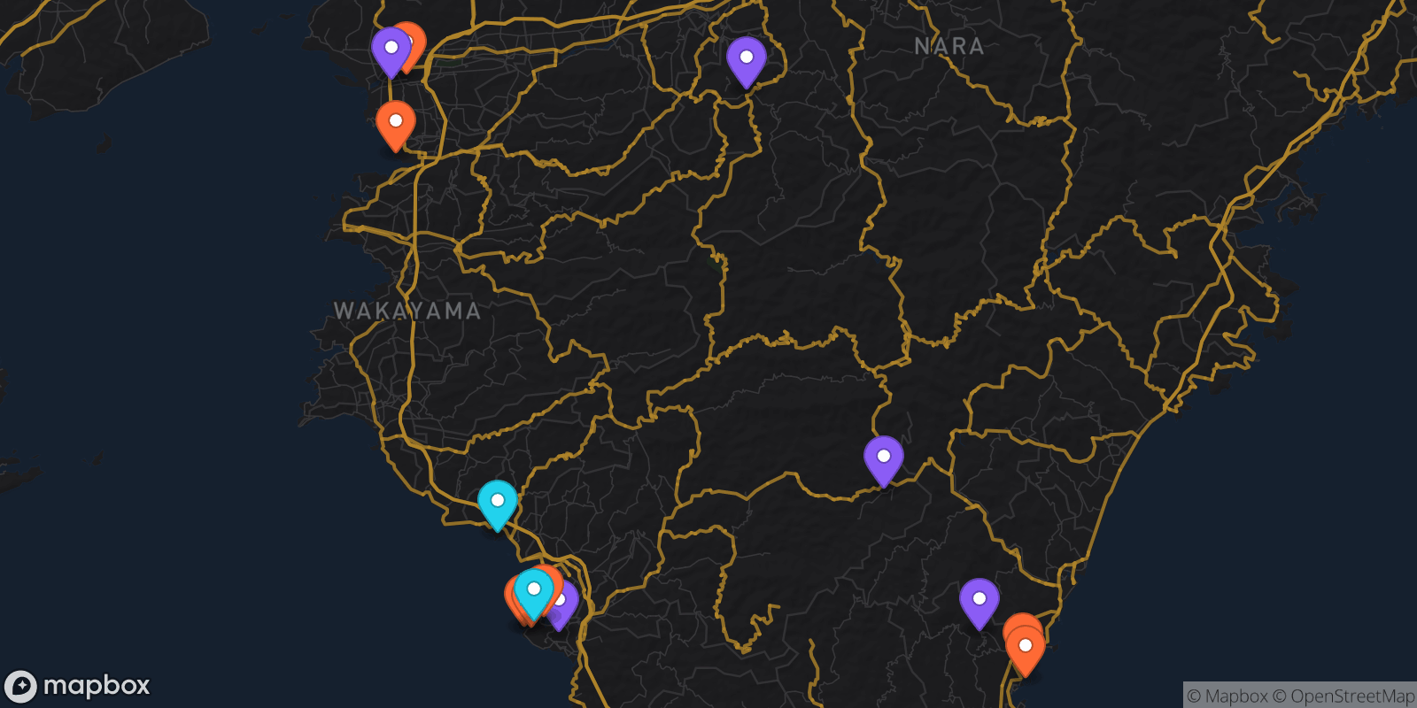 Map showing 14 locations