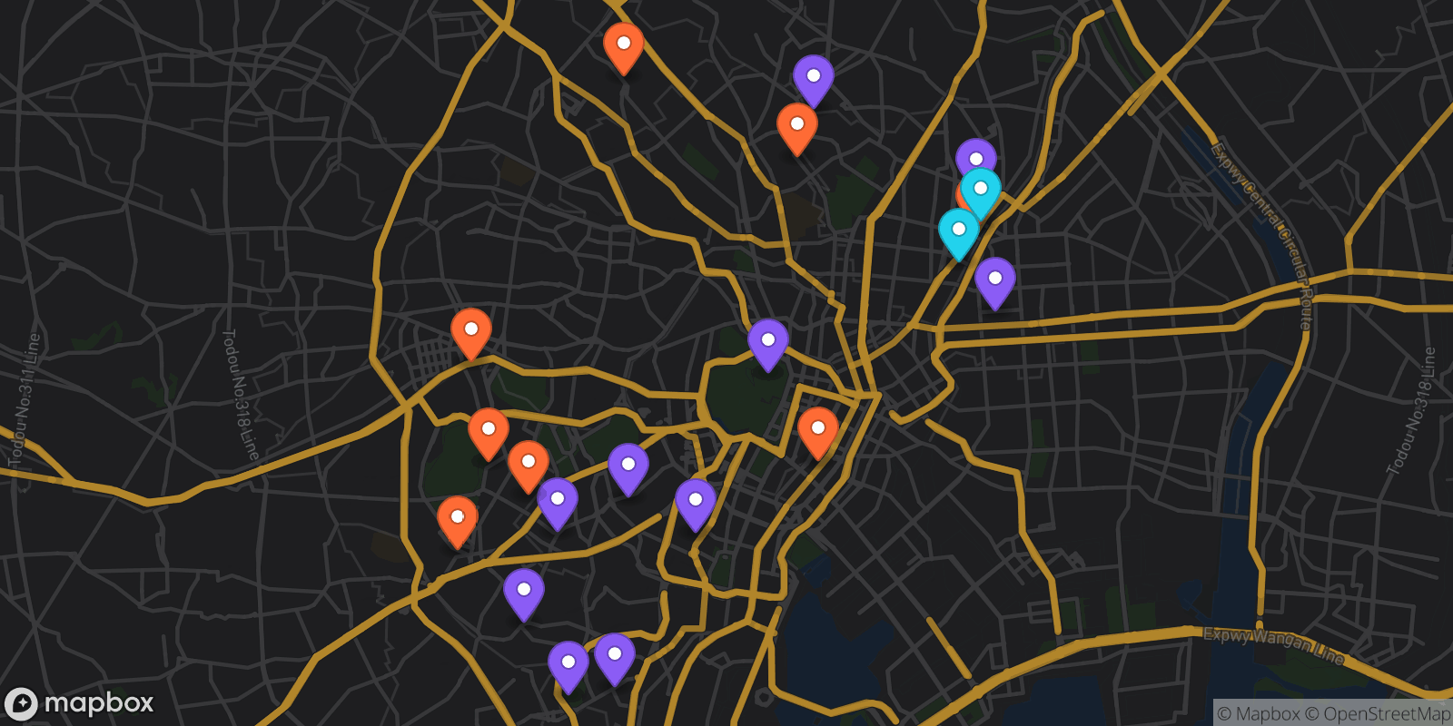Map showing 20 locations