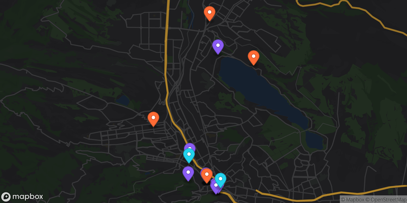 Map showing 18 locations