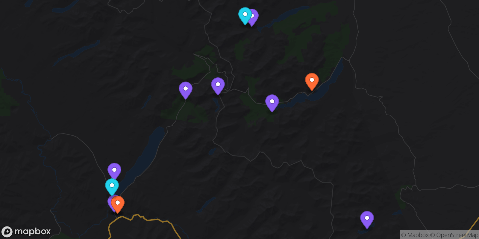 Map showing 12 locations