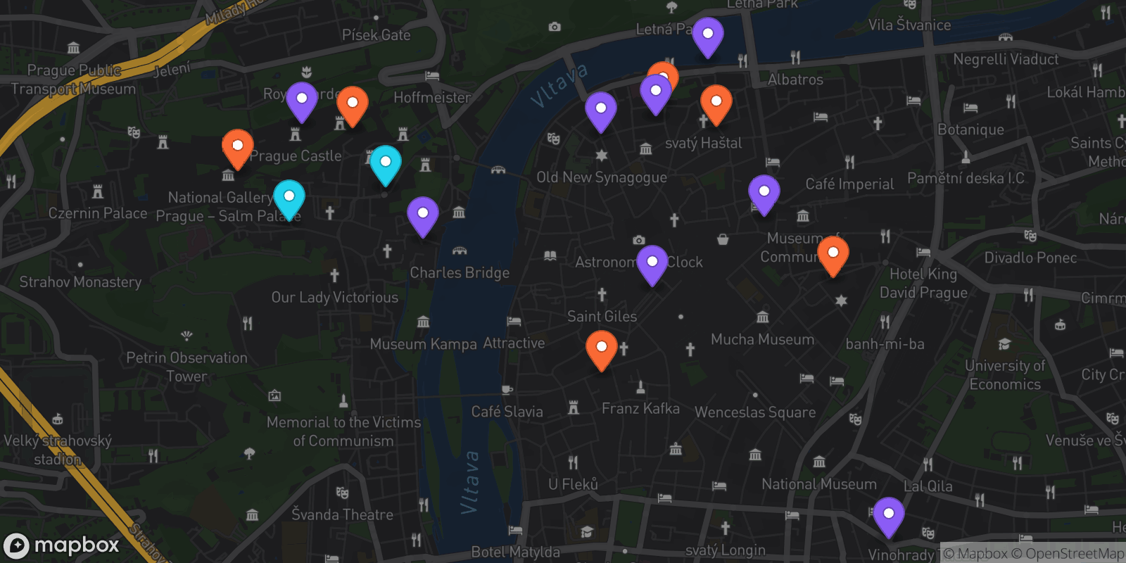 Map showing 16 locations
