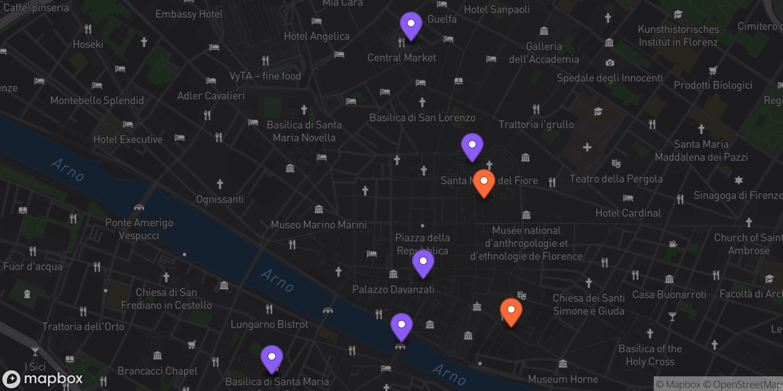 Map showing 9 locations