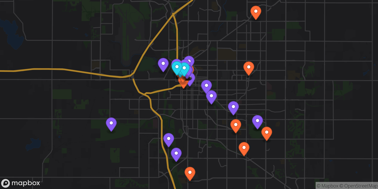 Map showing 35 locations