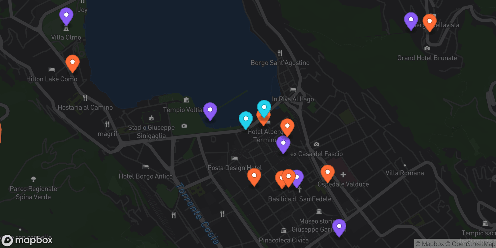 Map showing 16 locations