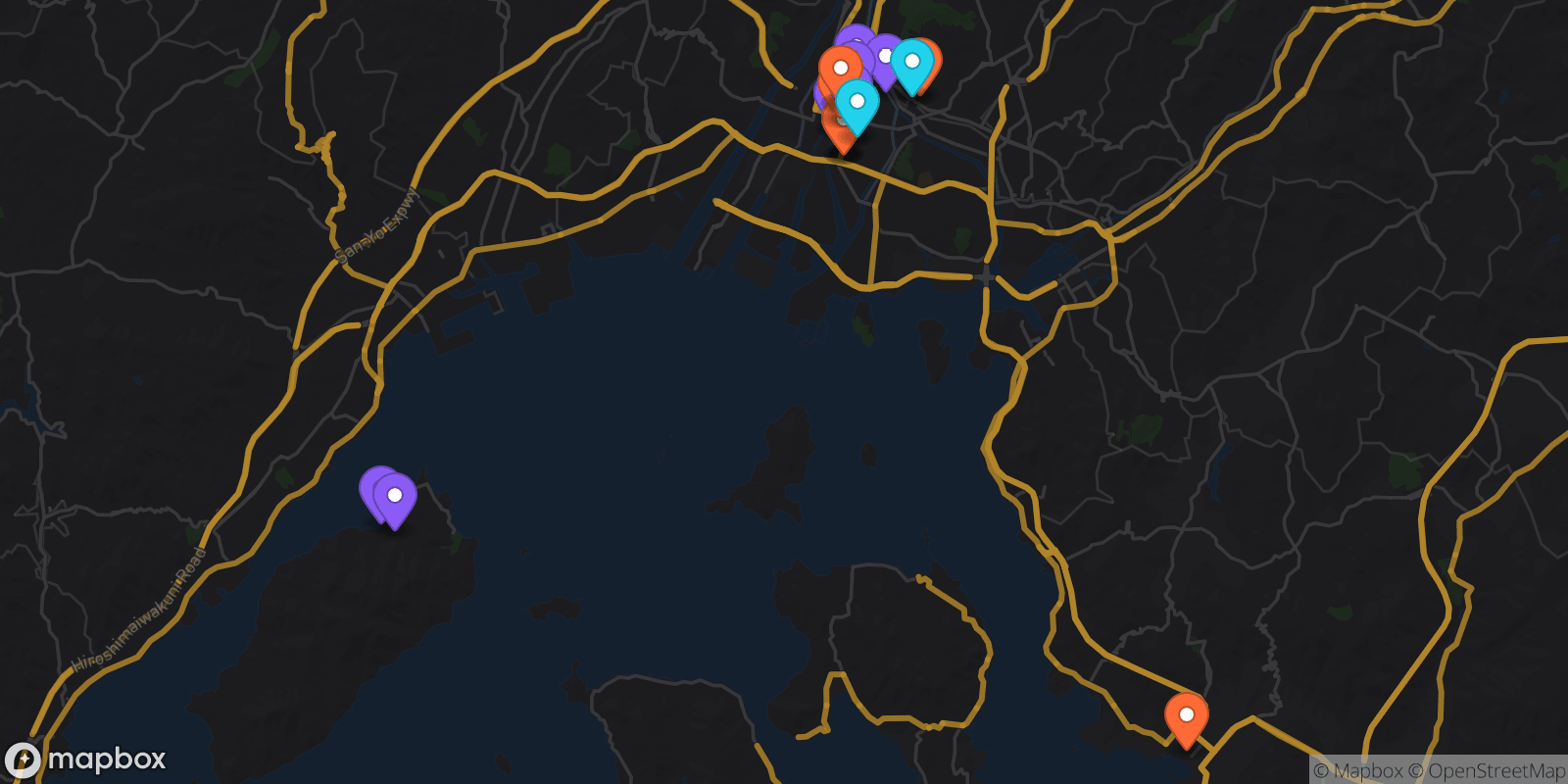 Map showing 20 locations