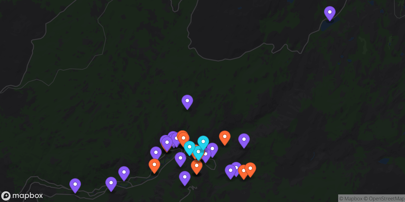 Map showing 42 locations