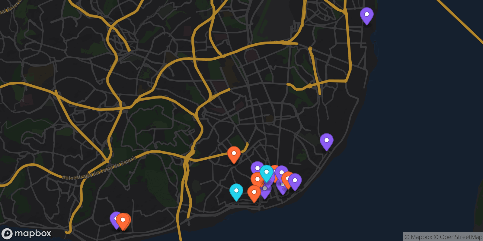Map showing 20 locations